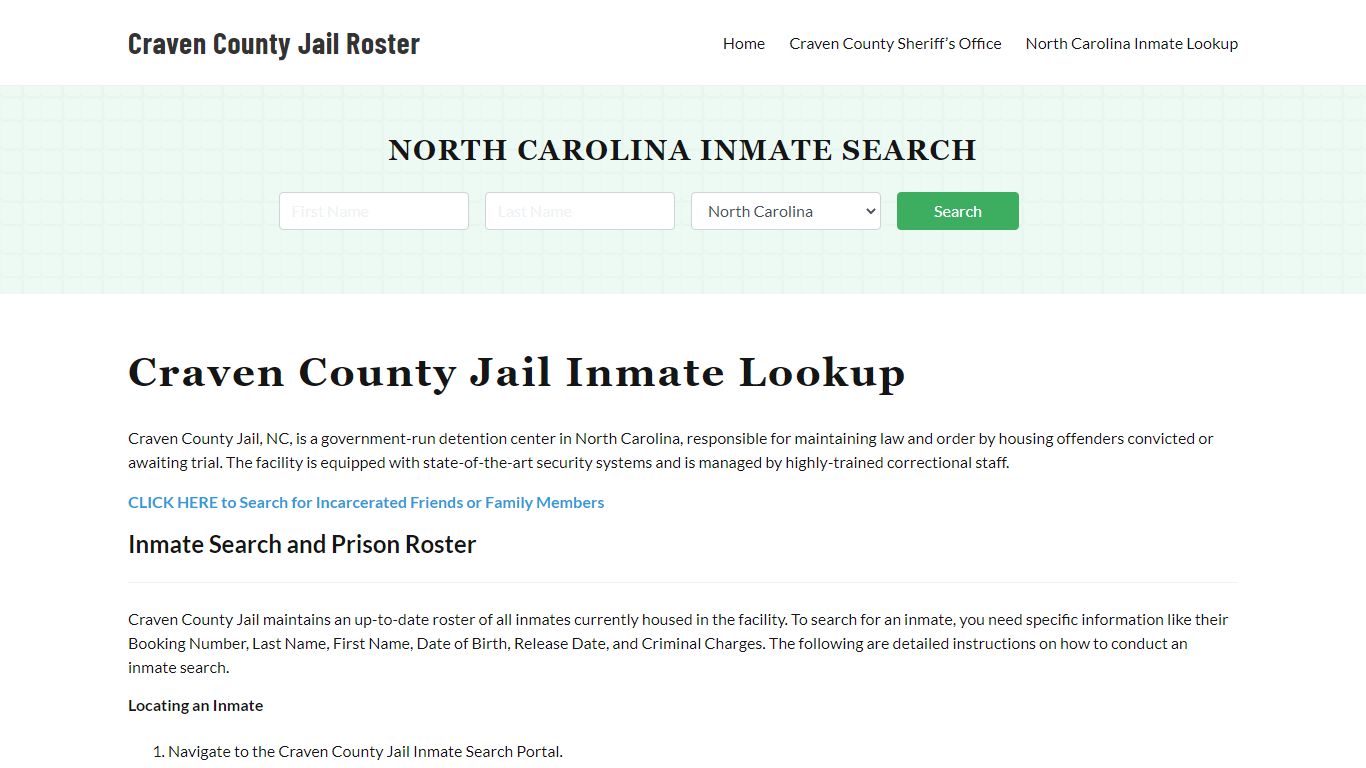 Craven County Jail Roster Lookup, NC, Inmate Search