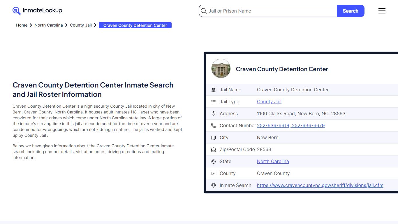 Craven County Detention Center Inmate Search, Jail ... - Inmate Lookup